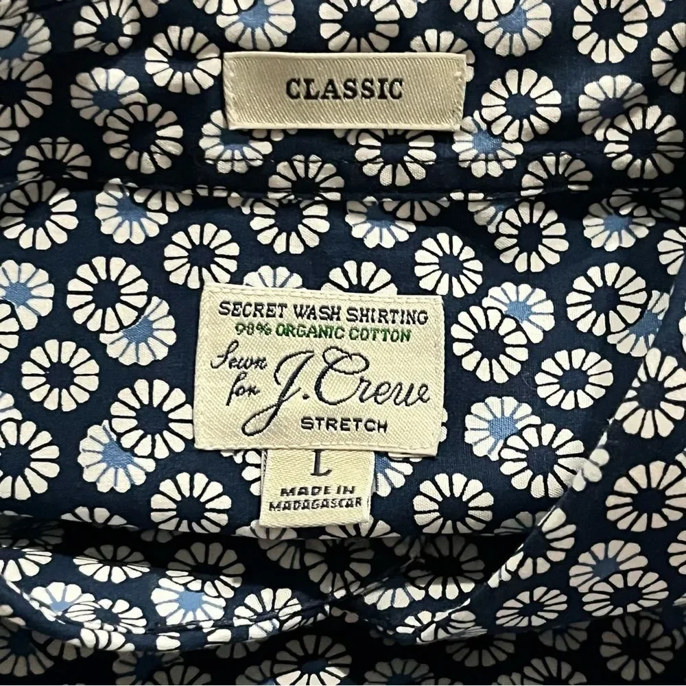 J. Crew Stretch Secret Wash Button Front Shirt in Floral Print Organic Cotton L